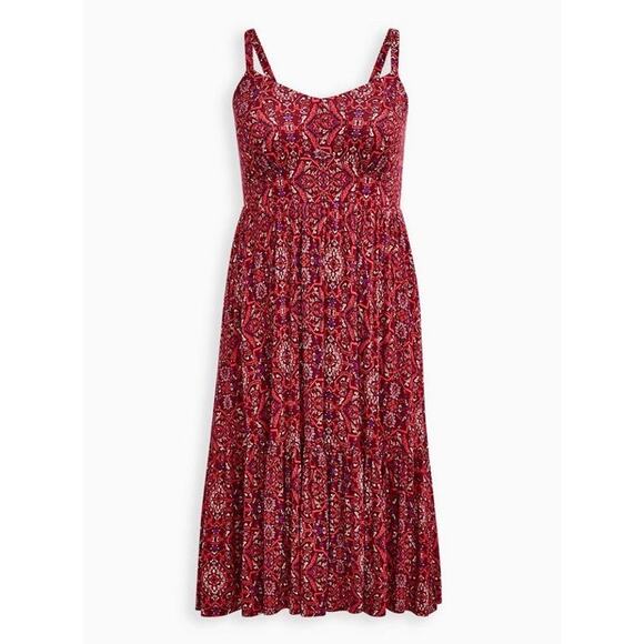 Torrid Midi Super Soft Tiered Dress Multi Medallion Magenta Purple Cream 10 00 - Picture 4 of 10